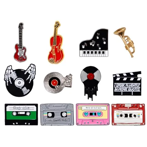 Sxutop 12 Piezas Broche de Dibujos Animados Esmalte Alfiler de Solapa Lindo Pin Broches para Mujer Insignias Esmaltadas Tema Musical para Mochilas, Correas de Bolsa, Camisetas, Jeans, Sombreros