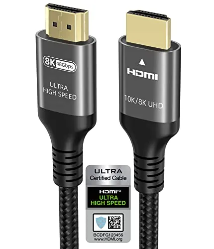 Ubluker 10K 8K 4K Cable HDMI 48Gbps 1.5M, Certificado Ultra Alta Velocidad HDMI® Cable 4K 240Hz 144Hz 8K60Hz 0.01ms HDR10+ ARC eARC HDCP2.3 R-oku TV PC Monitor Proyector PS5 Consolas de Juegos