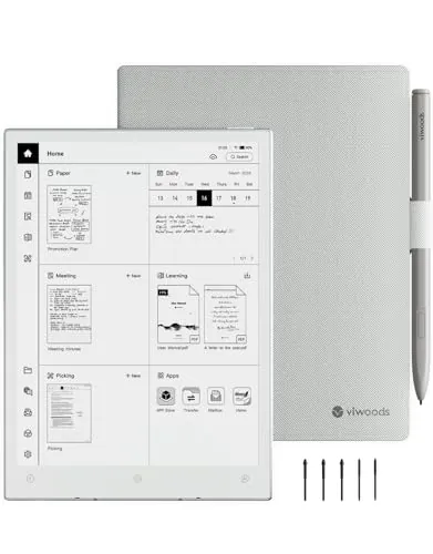 VIWOODS Paquete Mejorado con AiPaper Mini, Stylus Pro y 5 Puntas, Tableta AI E Ink de 8,2'' con Luz Ajustable, Cuaderno Electrónico de 292 PPI con Bolígrafo, Portátil 230 g