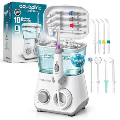 Irrigador Dental Aquapik 100, Irrigador Bucal, 10 Niveles, 8 Boquillas