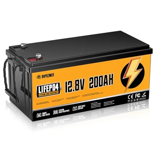 Rvpozwer Batería LiFePO4 12V 200Ah, Batería de Litio 2560Wh con BMS 200A y Protección contra Bajas Temperaturas, Ciclo Profundo para Autocaravana, Caravana, Barco y Placas Solares