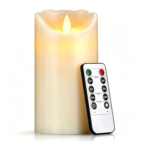 Vela LED de Cera de Parafina Natural 8x15cm, Llama Oscilante Ultra Realista, Vela Eléctrica Sin Humo con Mando a Distancia, Funciona con 2 Pilas AA (Pilas No Incluidas) para Decoración Hogar y Eventos