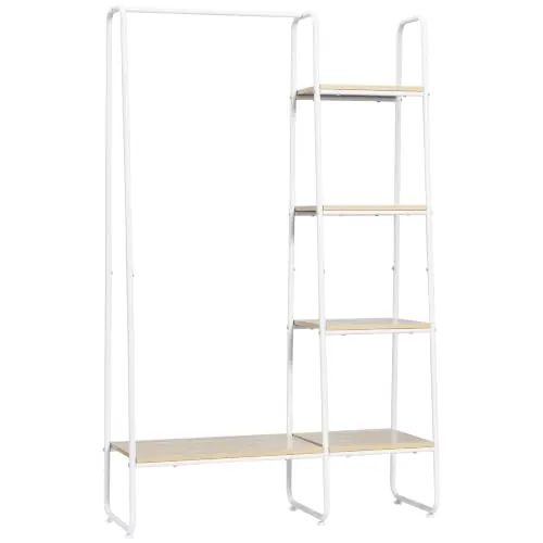 HOMCOM Perchero de Ropa de Madera con 5 Estantes 101x39x160 cm Natural | Perchero Multiusos, Barra para Colgar, para Dormitorio Salón Entrada, Estilo Industrial