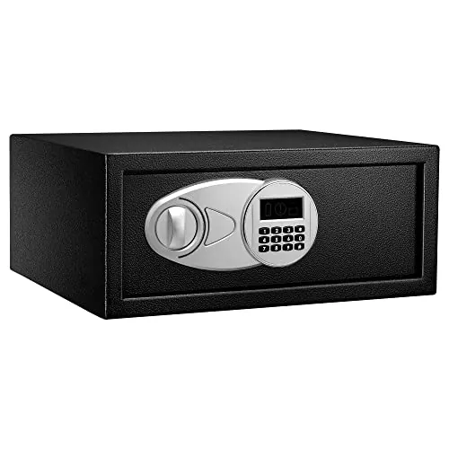 Amazon Basics Caja Fuerte de Seguridad de Acero con Teclado Digital, Cerradura de combinación electrónica, Protege Dinero, Joyas, Documentos de identificación, 20 l, 43 cm x 37 cm x 18 cm, Negro