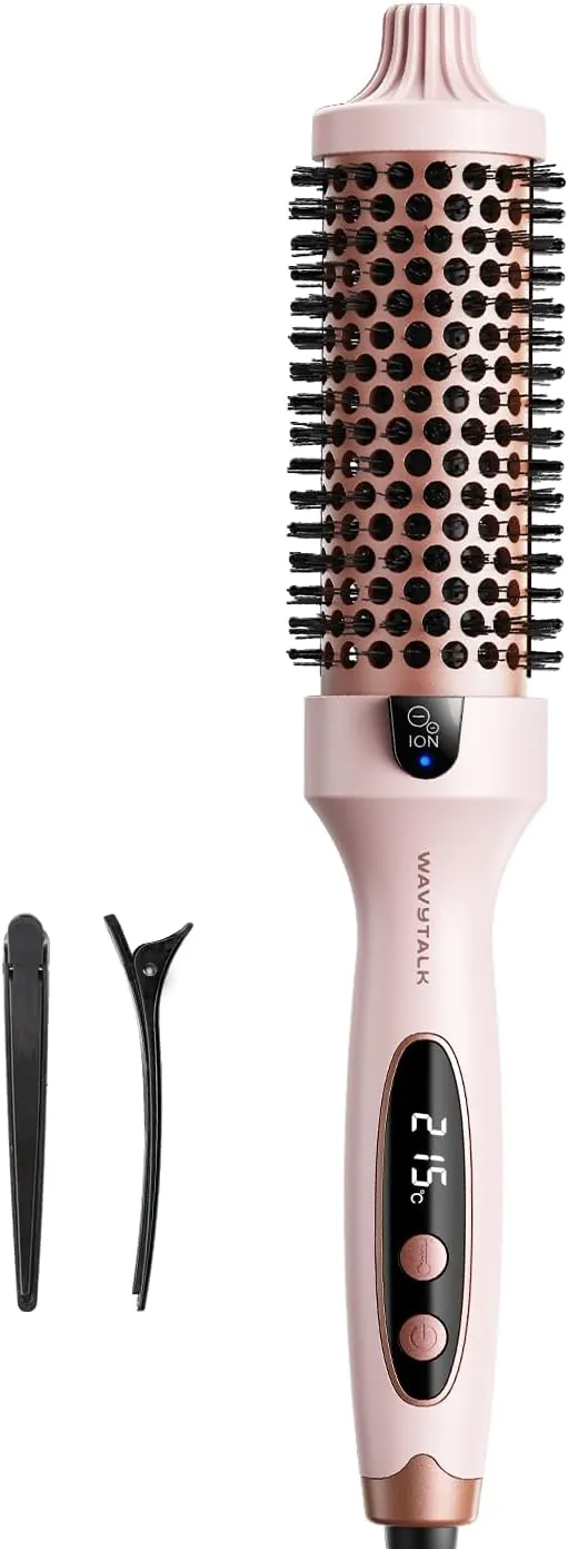 Wavytalk Thermal Brush 38mm, Cepillo Termico Redondo Electrico Rizador De Pelo, Tecnología Iónica Para Cabello Más Liso, Menos Dañola, 5 Ajustes De Temperatura, Blowout Boost, Rosa Sakura