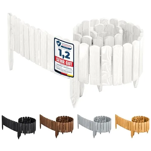 Garronda Valla Jardín Exterior Madera Flexible 20 x 200 cm - Bordura Tipo Rollborder para Delimitar Césped y Parterres Empalizada Impregnada Recortable y Fácil de Clavar GD-0046 (Blanco)