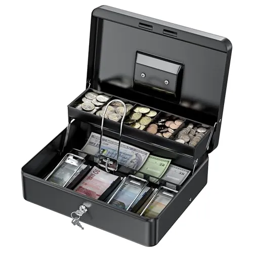 Tera Caja De Caudales: 30 x 24 x 8,8 cm, 2 Llaves, 5 Monedas 4 Billetes