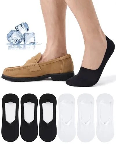Effeet Calcetines Invisibles Hombre Transpirables, Pinkis Hombre Frescos con Doble Silicona Antideslizante, Calcetines Bajos Finos para Mocasines Náuticos Sneakers 6 Pares 43-46