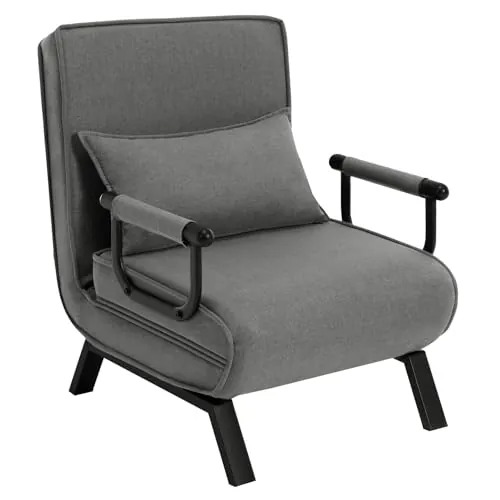 WOLTU Sofá Cama, Sillón Reclinable con Respaldo Ajustable, Puff Cama 1 Plaza, Butaca de Salón 3 en 1, Sillon Cama Individual con Almohada y Reposabrazos, Lino, 65 x 75 x 78cm, Gris Oscuro