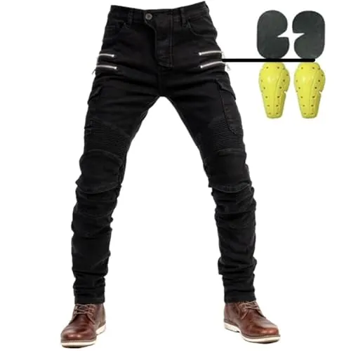 Hombres Motociclismo para Pantalones De Carreras De Motocross con Pantalones Anti Caída Jeans de Moto con Protector (FR/ES, Letras, XL, Regular, Regular, Negro)