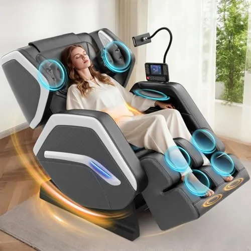 NAGLIFOR Sillón de Masaje, sillón para Todo el Cuerpo, 14 Rodillos, Calefacción para Espalda y piernas, Masaje de pies, 8 airbags, Altavoces Bluetooth, Mando a Distancia táctil par