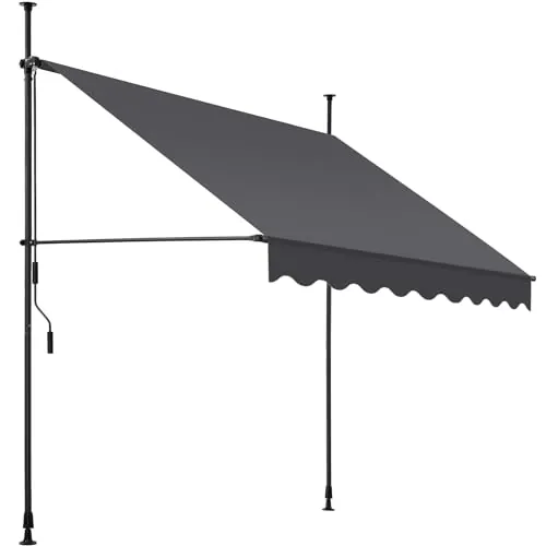 tectake® Toldo Terraza Manual Regulable en Altura con Manivela, Toldo Balcón sin Taladros, Extensible Terraza, Resistente a Rayos UV, Protección Solar y Repelente al Agua - 200 cm - Negro/Gris