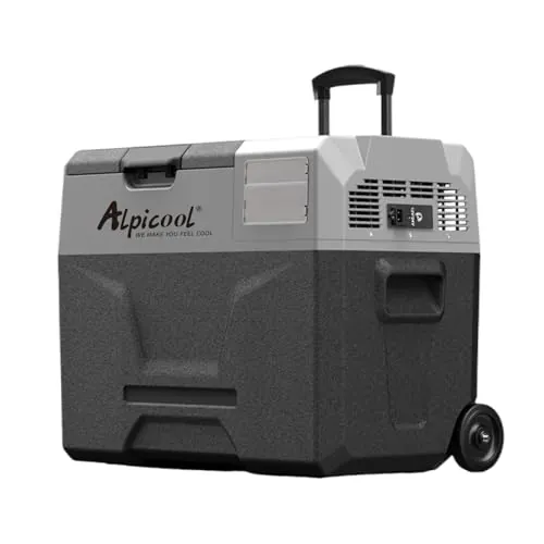 Alpicool ECX40 - Nevera portátil de compresor de 40 L, nevera de 12 V eléctrica para auto con USB, barra telescópica, rueda, recargable (batería no incluida)