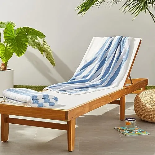 Amazon Basics Toalla para Playa, Piscina, Gimnasio y Spa, 100% Algodón Rayas Cabana, 76 x 152 cm, Azul Claro, Pack de 2