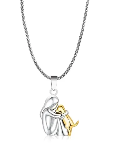 SCJJZ Collar de perro,Collar de abrazo de perro y niña, colgante con forma de animal, para niñas, hijas, madres y amigas,Regalo para amantes de los perros