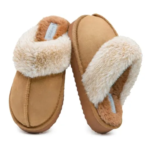 SMajong Pantuflas para niños de peluche cálidas,Castaño 39 EU