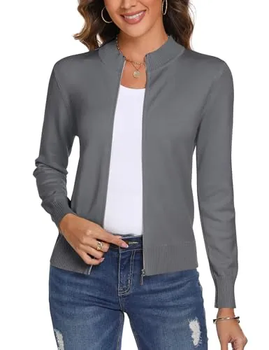 Aottori Cárdigan de Punto Mujer Manga Larga Gris XL | Cremallera, Chaqueta, Abrigo, Suéter, Rebeca, Jerseis, para Fiesta Boda Vestido