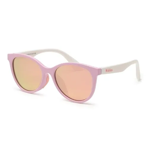 Kiddus Gafas de Sol Niña 4-8 Años, Polarizadas UV400 CAT3, Montura TR90 Flexible, Patillas TPE, Puente de Silicona, Certificación CE ISO REACH
