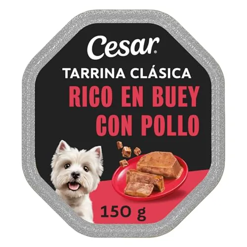 Cesar Classic Terrine 14 x 150 g, Bandeja para Adulto, Rico en Ternera con Pollo en trozos en paté