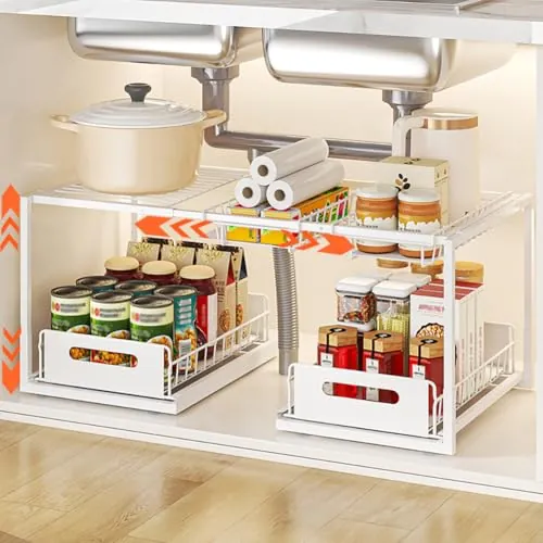 YunNasi Organizador Bajo Fregadero Cocina, Estante Metálico Blanco B-Estilo
