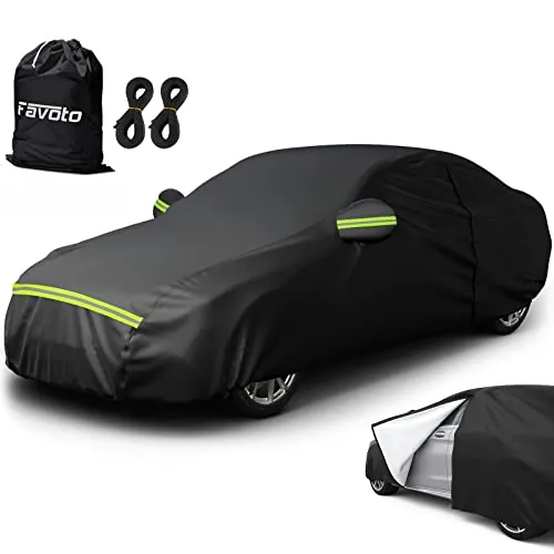 Favoto Cubierta de Coche Impermeable, Funda de Coche Exterior Oxford+Algodón con Cremallera para Sedán Anti-UV Transpirable Resistente al Polvo Lluvia Rasguño Nieve Sol al Aire Libre, 465x170x150cm