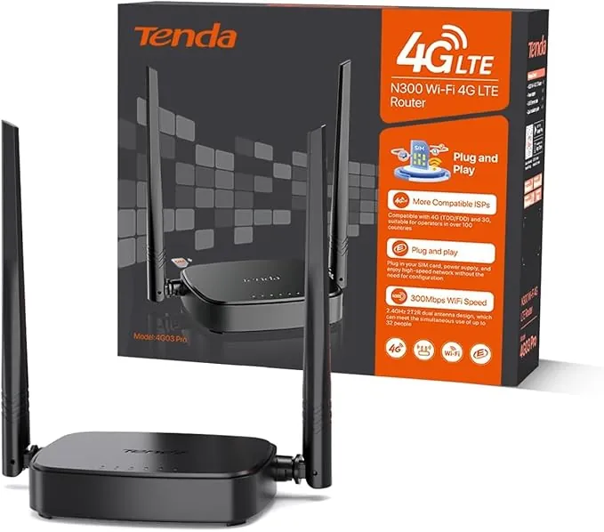 Tenda 4G03 Pro – 4G SIM Router, LTE Router CAT4, WiFi Speed up to 300Mbps, FDD and TDD, Plug&Play, LAN/WAN Ethernet Port, Charging with Power Bank, Compatible with Multiple Carriers