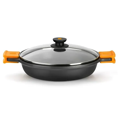 BRA Efficient Cacerola baja con tapa de cristal y asas de silicona extraíbles, 36 cm, apta para todo tipo de cocinas incluida inducción y horno