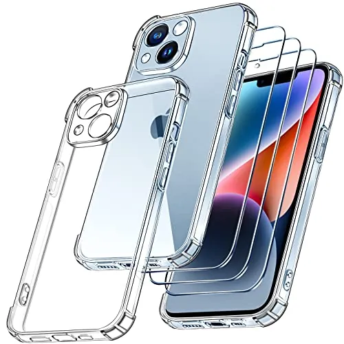 ivoler 4 in 1 Funda para iPhone 14 6.1 Pulgadas, Transparente [Protección de Cámara] Carcasa Protectora Anti-Choque Case, Suave TPU Silicona Anti-arañazos Caso - Claro