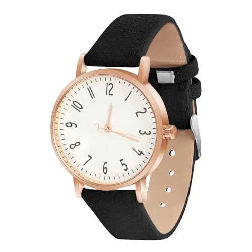 OFFCUP Reloj de Pulsera de Cuero para Mujer, Analógico Cuarzo con Esfera Blanco, 3 Manecillas, Diseño Informal de Moda Premium para Damas y Niñas