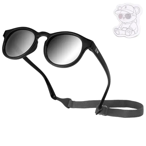 HECCEI Gafas de sol para bebé de 0 a 24 meses, polarizadas con protección UV, marco flexible para niños y niñas, Espejo Negro, 0-24 meses