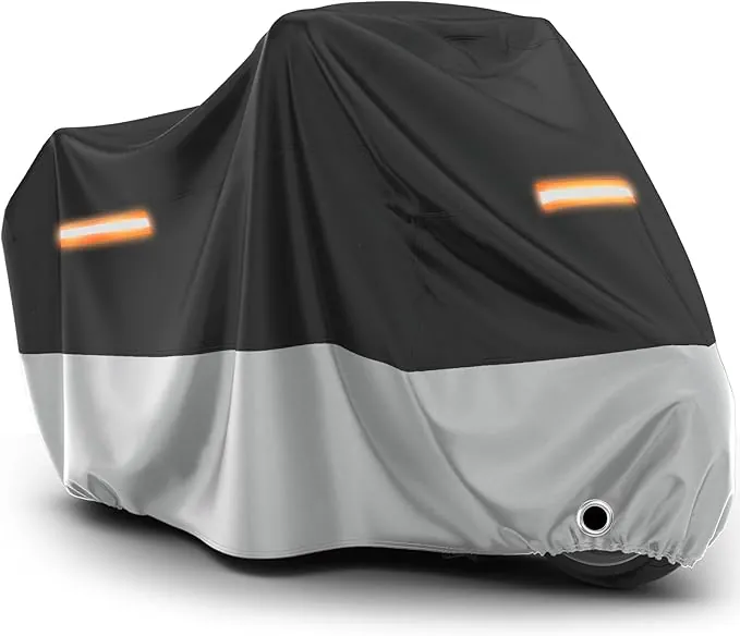 Favoto Funda para Moto Cubierta de Moto Oxford Impermeable Protectora a Prueba de Sol Lluvia Polvo Viento Nieve Excremento de Pájaro al Aire Libre, 245x105x125cm Negro+Plata