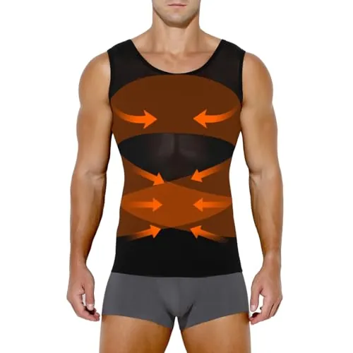 Casey Kevin Camiseta Compresion Hombre, Faja Hombre Reductora Abdomen | Camiseta Compresión Hombre 25-30 mmHg, S - 4XL, Camiseta Sin Mangas, Faja Hombre, Gimnasio & Uso Diario