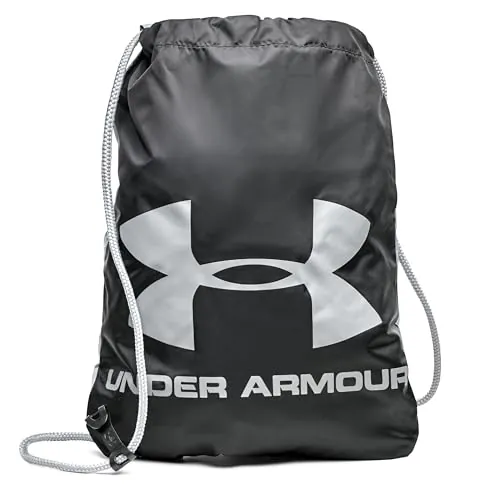 Under Armour Unisex Ozsee Sackpack, Bolsa de deporte resistente al agua con cierre de cordón seguro, Mochila deportiva y duradera para actividades al aire libre y viajesBlack / / Steel,OSFA