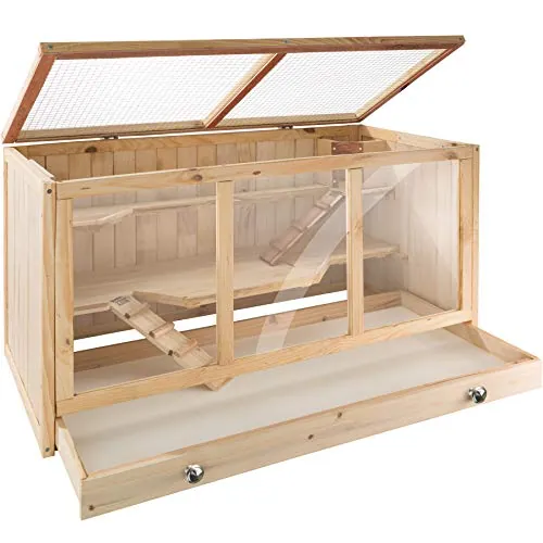 TecTake Jaula para Roedores, 3 Niveles, Rampas, Madera, Cajón, 95 x 50 x 50 cm