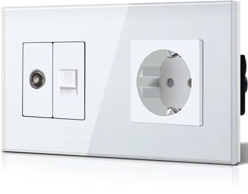 Placa de vidrio de cristal de comida 16A EU SOLECKE con TV y conexiones de PC 100-220V Sockets de CA blanco