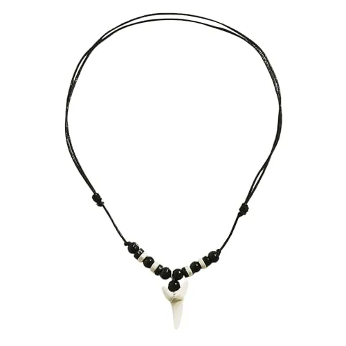 NYGGTYK collar de diente de tiburón surfista con cuentas de madera, colgante vintage moderno para hombre, estilo casual, hilo de cera, 2 * 3,5 cm