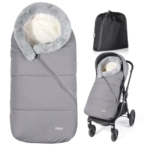 Orzbow Saco Silla Paseo Universal Invierno, Cuello de Pelo, Gris Claro