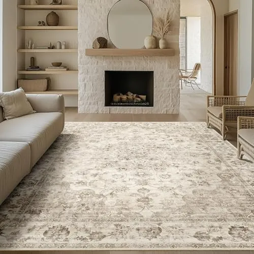 HUGEAR Beige Vintage Grande Alfombras Salon 200x300cm Antideslizante Lavable Lavadora Tapetes Comedor Recibidor Habitacion Juvenil Cocina Exterior Pelo Corto