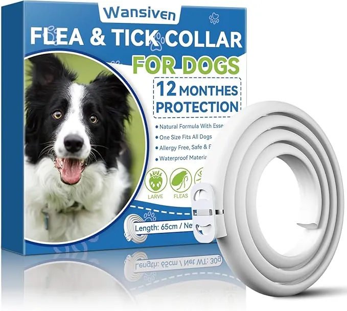Wansiven Collar antipulgas para Perros, Impermeable antipulgas y parásitos, 12 Meses de protección 65 cm