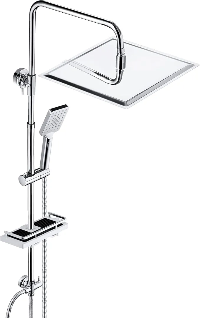 JOHO Columna de Ducha sin Grifo Ducha Para Baños Columna de Hidromasaje Set de Ducha sin Thermostato Monomando Acero Inoxidable con Estante y Cabezal Ducha 30 * 30cm