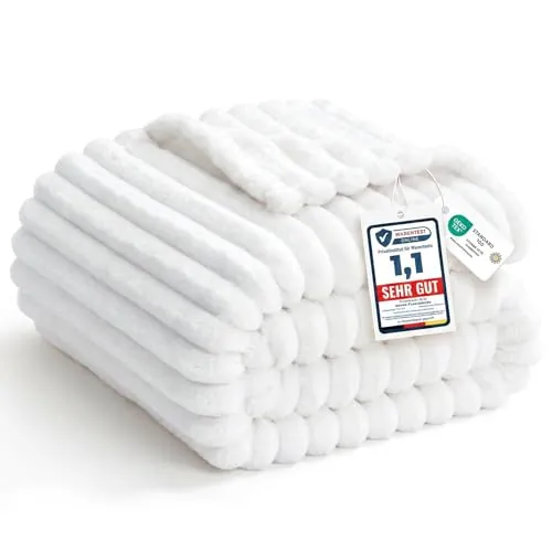 WAVVE Manta para Sofá, Mantas Franela para Cama 90, Manta de Cordón Gruesa, Manta para Sofá Suave Cálida, Esponjosa, Transpirable, 150 x 200 cm, Blanco Puro