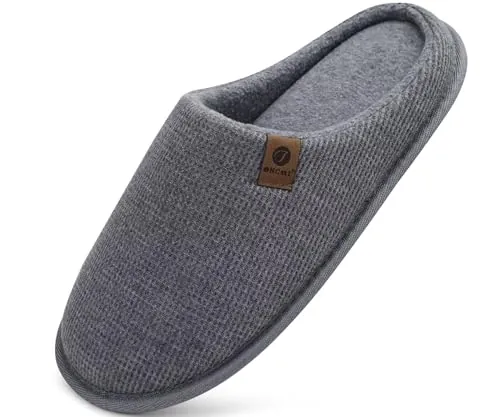 ONCAI Zapatillas Casa Hombre Espuma de Memoria Algodón con Pantuflas de Estar de Imitación Forro de Sintética para Invierno Interiores y Exteriores Suela de Goma Antideslizante Gris Talla 43