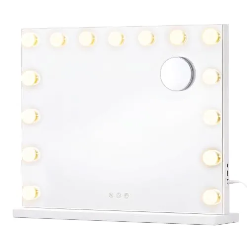 SONGMICS Espejo Tocador, Espejo Maquillaje con Luz con Base Fija, 58x46 cm