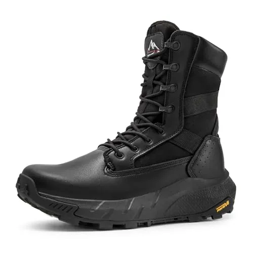 NORTIV 8 Botas de Tácticas Militares para Hombre con Cremallera Lateral Botas Policiales de Combate de Motocicleta,Size 43,Negro,SNMT242M
