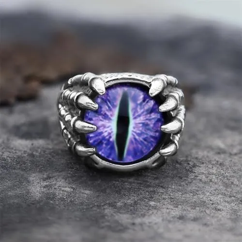 Anillo de acero inoxidable con diseño de calavera y garra de dragón – Diseño de ciencia ficción audaz con un brillo impactante, 8, Circonia cúbica, Sin piedra preciosa