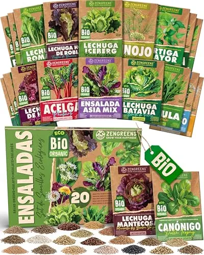 ZenGreens® - Set de semillas de hortalizas de hoja eco - 20 variedades para cultivar fácilmente en el jardín, balcón o parterre elevado - Sementes verduras