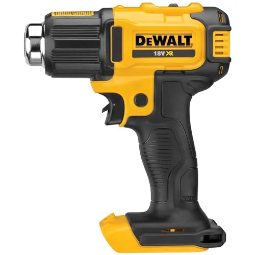 DEWALT Pistola de calor 18V XR 2 temperaturas 530 °C, DCE530N-XJ | Pistola de calor 18V XR con 2 ajustes hasta 530 °C, luz LED y botón de bloqueo para uso controlado manos libres.