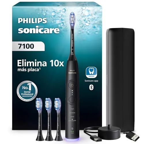 Philips Sonicare 7100 cepillo dental eléctrico, sónico con 4 modos de cepillado y 3 niveles de intensidad, alerta de presión, EasyStart, SmarTimer, negro, HX7421/08 [Nueva Tecnología]