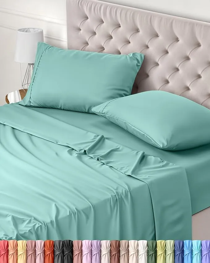 Utopia Bedding Juego de Sabanas 4 Piezas 150x200 - Poliéster Microfibra Cepillada - Oeko-Tex Certificado - Sábana Bajera, Sábana Plana y 2 Fundas de Almohada 50x75 (Cama 150, Azul SPA)