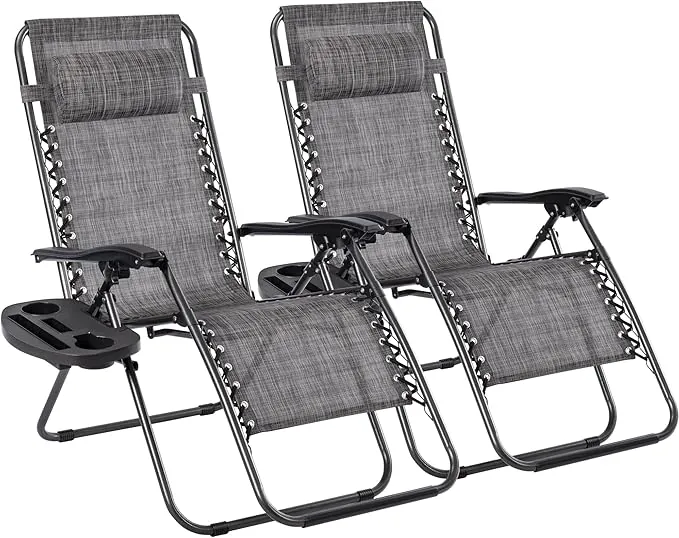 T-LoVendo Pack 2 Tumbonas o Sillas de Exterior Plegables para jardín, Playa, Piscina, terraza. Gravedad Zero 2 Unidades (Gris)